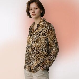 Glen Arthur for Chester Vintage Leopard Print Button Up Blouse Size 10
